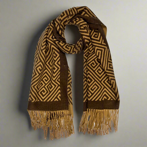 MAZE , CASHMERE MIX SCARF , CHOCOLATE & TAN