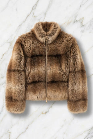 FAUX FUR JACKET , FAUX FOX CARAMEL
