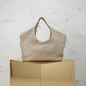 VANESSA , WOVEN LEATHER TOTE BAG , VANILLA