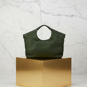 VANESSA , WOVEN LEATHER TOTE BAG , GREEN
