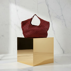 VANESSA , WOVEN LEATHER TOTE BAG , RED