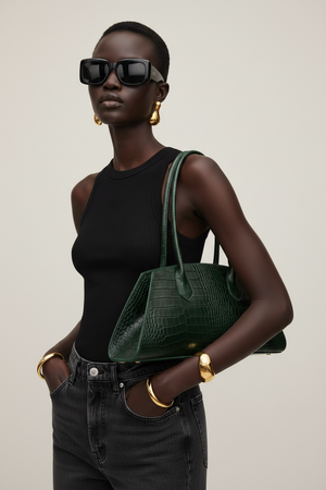 FRANCESCA , MOCK-CROCK SHOULDER BAG , GREEN