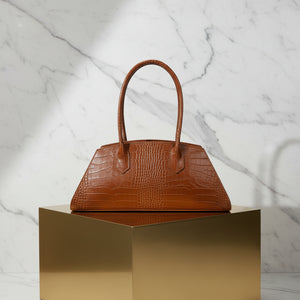FRANCESCA , MOCK-CROCK SHOULDER BAG , TAN