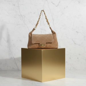 MARLENE , QUILTED SUEDE SHOULDER BAG , TAUPE