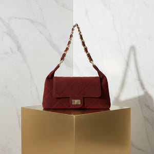MARLENE , QUILTED SUEDE SHOULDER BAG , BORDEAUX