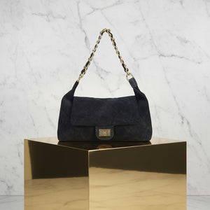 MARLENE , QUILTED SUEDE SHOULDER BAG , SLATE
