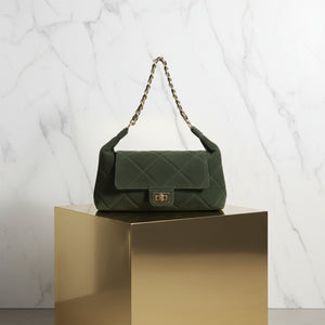 MARLENE , QUILTED SUEDE SHOULDER BAG , GREEN