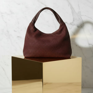 UNISEX WOVEN LEATHER HOBO BAG , BORDEAUX