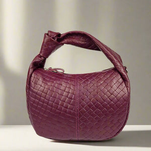 MADDIE , WOVEN LEATHER HANDBAG , BORDEAUX