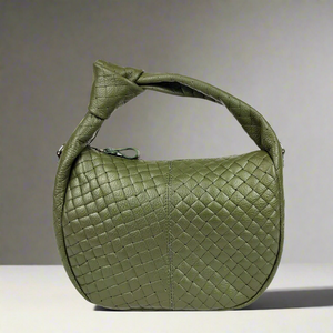 MADDIE , WOVEN LEATHER HANDBAG , GREEN