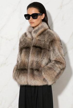 FAUX FUR JACKET , FAUX FOX TAUPE