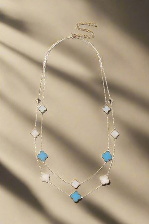 MULTI-CLOVER NECKLACE , TURQUOISE AND NATURAL