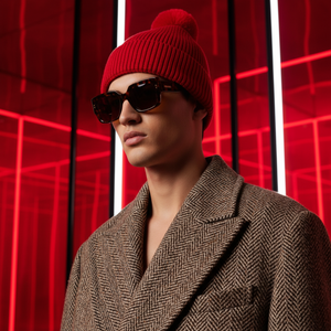 POM POM BEANIE IN CASHMERE & ANGORA , RED