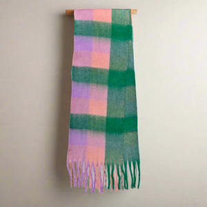 HAUSSEMANN SUPER SOFT SCARF , GREEN & PINK