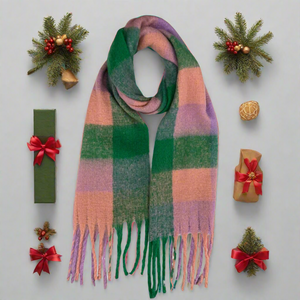 HAUSSEMANN SUPER SOFT SCARF , GREEN & PINK