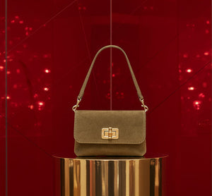 SANDRINE , SUEDE SMALL CROSSBODY BAG , TAUPE