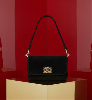 SANDRINE , SUEDE SMALL CROSSBODY BAG , BLACK