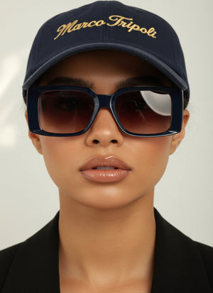 Lina , Rectangular Frame Sunglasses , Black & Orange