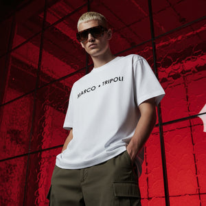 BOXY , OVERSIZED MARCO TRIPOLI LOGO T-SHIRT , WHITE