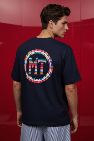 MT COLOUR LOGO BOXY OVERSIZED T-SHIRT , NAVY MULTI