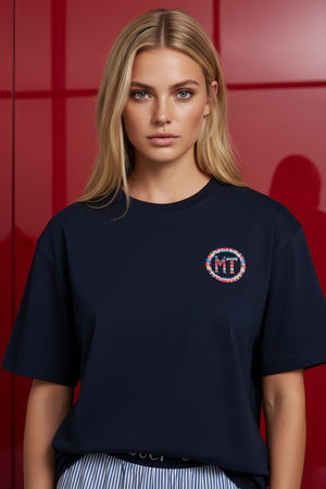 MT COLOUR LOGO BOXY OVERSIZED T-SHIRT , NAVY MULTI