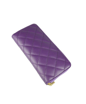 QUILTED LEATHER PURSE , PURPLE