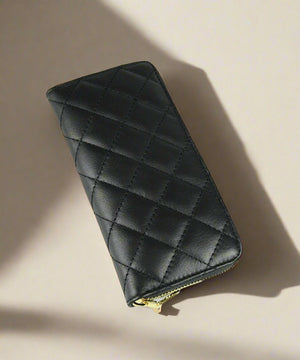 REGENT , QUILTED LEATHER PURSE , BLACK