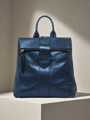 Isabelle , Metallic Leather Rucksack , Blue