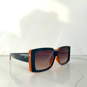 Lina , Rectangular Frame Sunglasses , Black & Orange