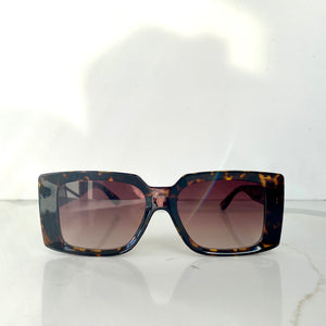 Lina , Rectangular Frame Sunglasses , Tortoise Shell