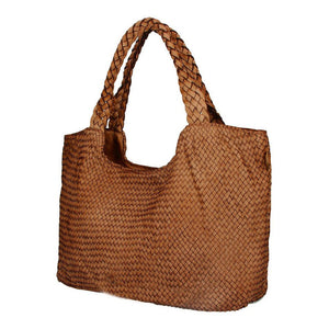 JENNY , WOVEN LEATHER TOTE BAG , TAN