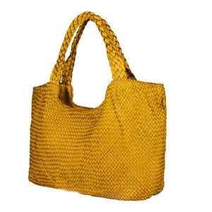 JENNY , WOVEN LEATHER TOTE BAG , YELLOW
