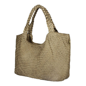 JENNY , WOVEN LEATHER TOTE BAG , TAUPE